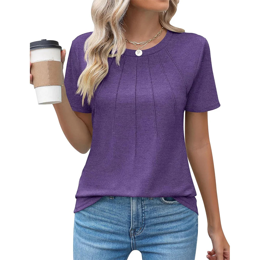 Damen Bluse mit Faltendesign und Rundhalsausschnitt
