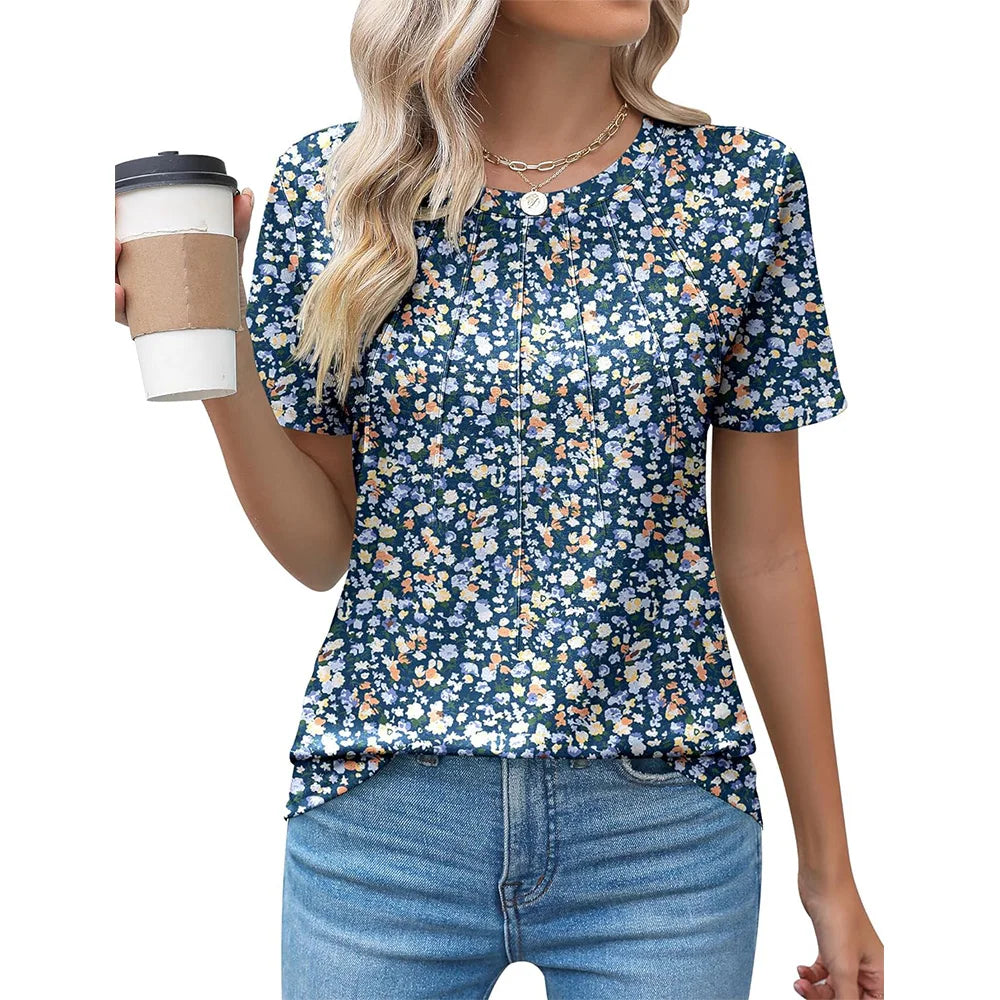 Damen Bluse mit Faltendesign und Rundhalsausschnitt