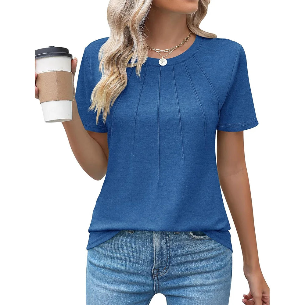 Damen Bluse mit Faltendesign und Rundhalsausschnitt