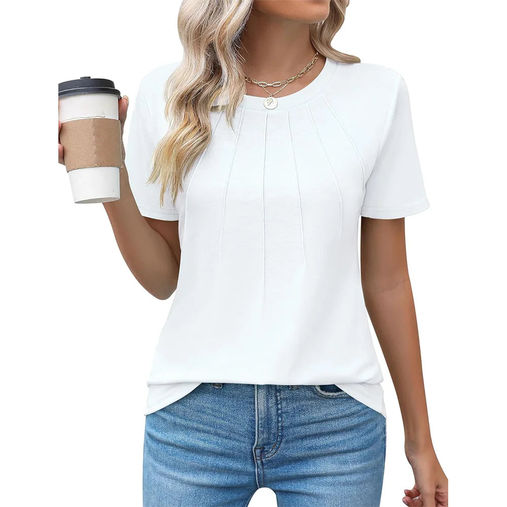 Damen Bluse mit Faltendesign und Rundhalsausschnitt