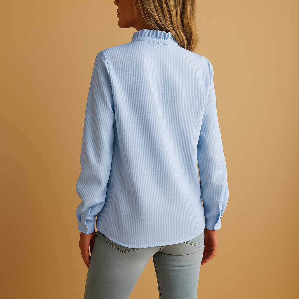 Damen Bluse mit Rüsche und Streifenmuster