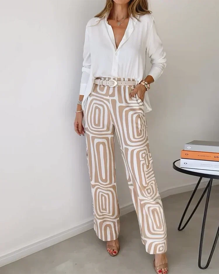 Set da donna di camicette e pantaloni in stile moderno minimalista