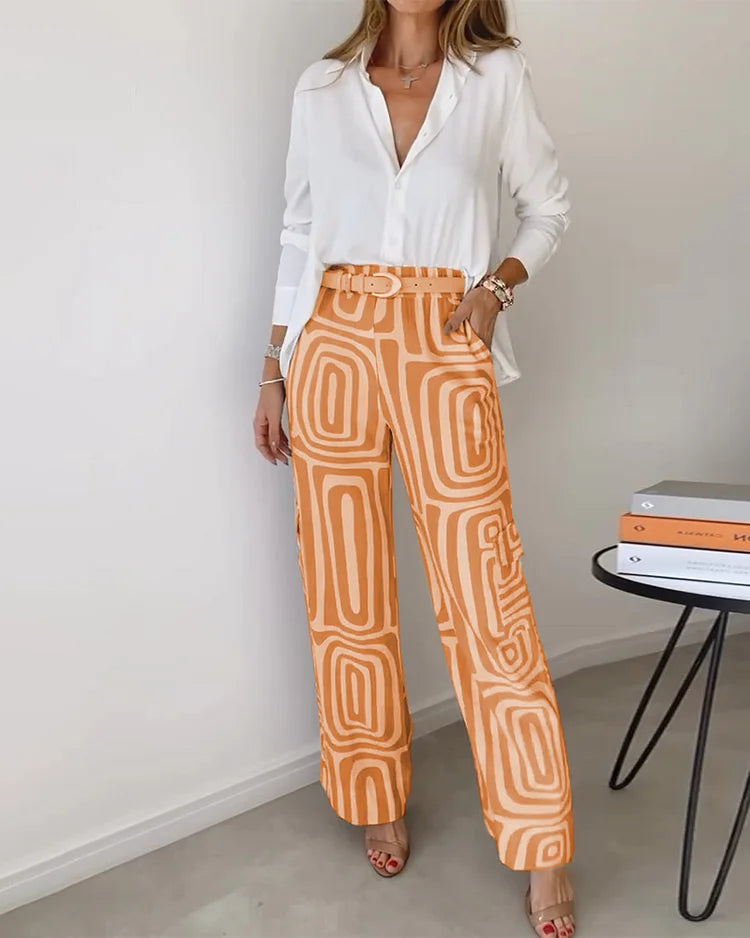 Set da donna di camicette e pantaloni in stile moderno minimalista