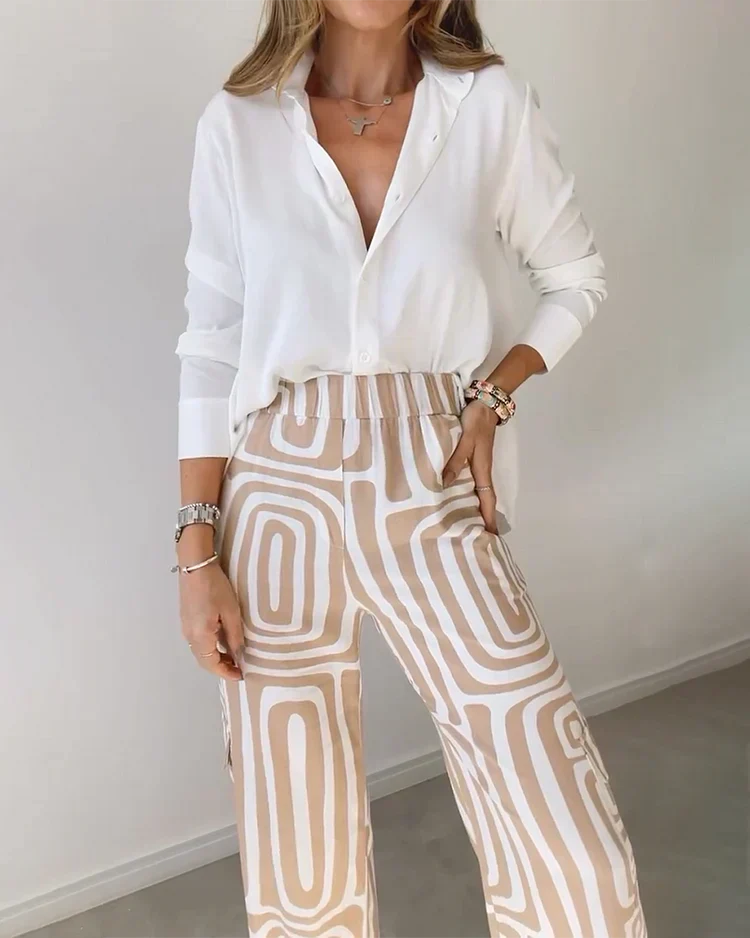 Set da donna di camicette e pantaloni in stile moderno minimalista