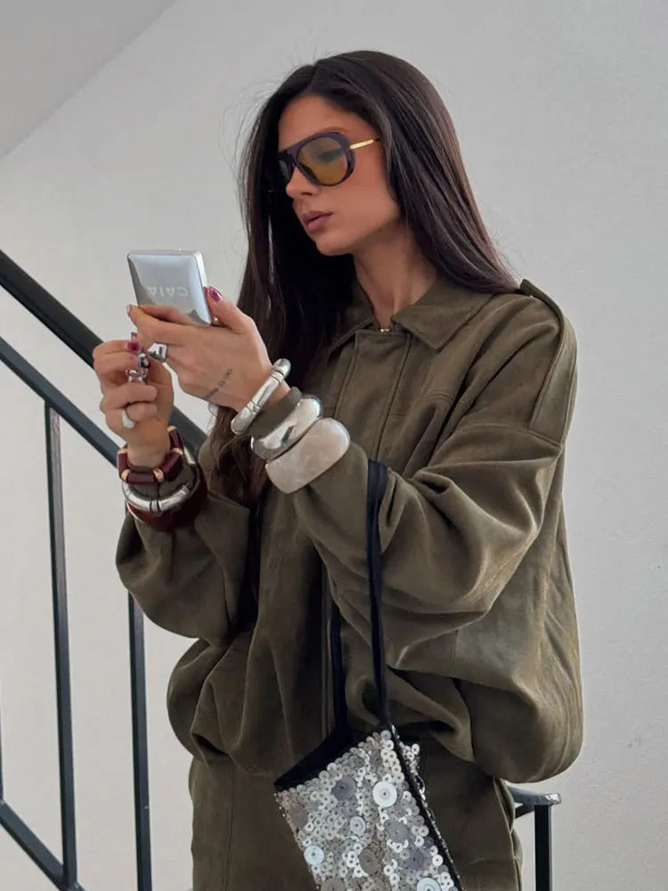 Women's bomber jacket made of suede