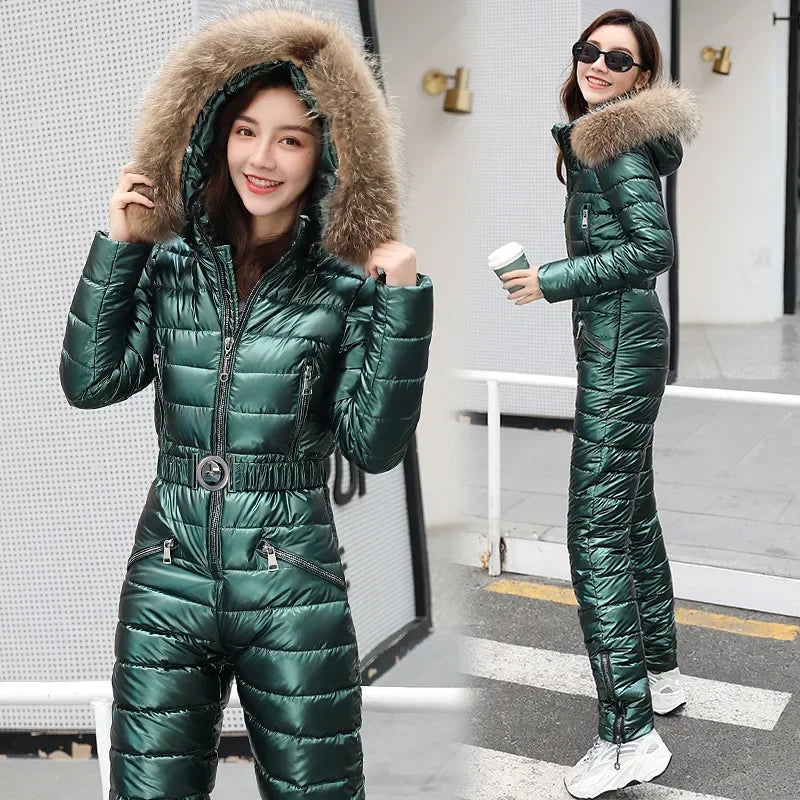 Damen Jumpsuit mit Kapuze und Reißverschluss