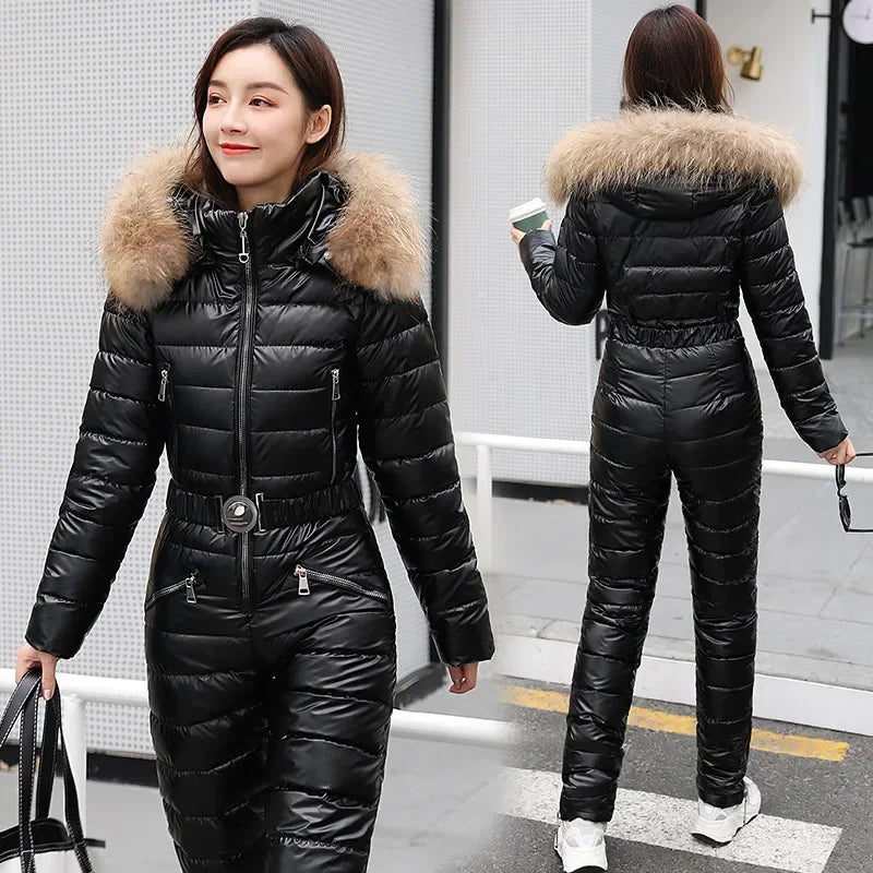 Damen Jumpsuit mit Kapuze und Reißverschluss