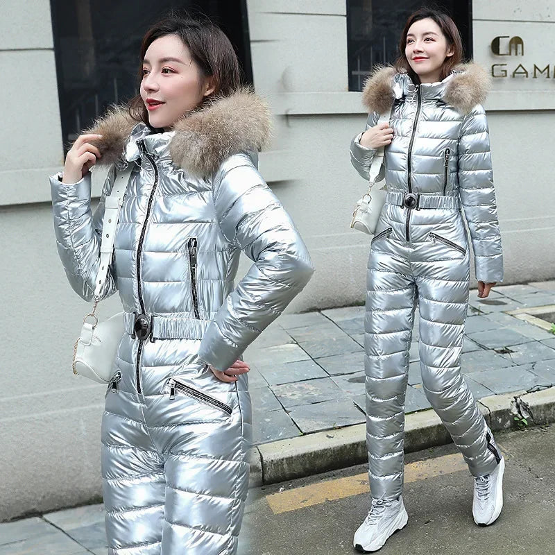 Damen Jumpsuit mit Kapuze und Reißverschluss