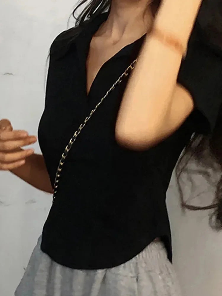 Damen Kurzarm V-Ausschnitt Bluse