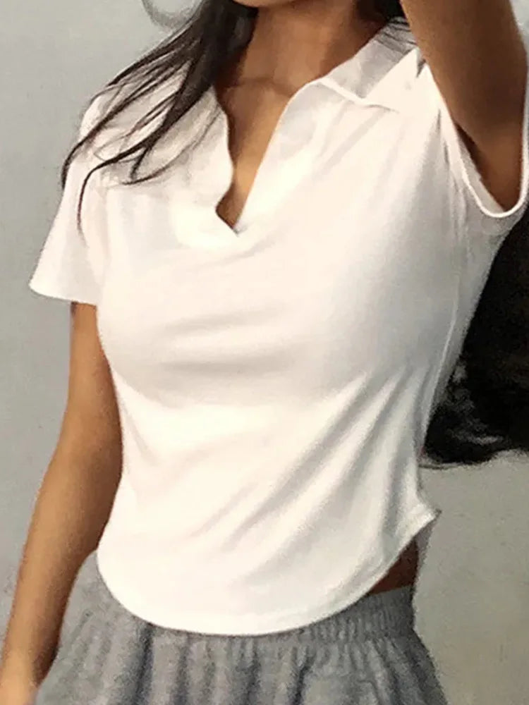 Damen Kurzarm V-Ausschnitt Bluse