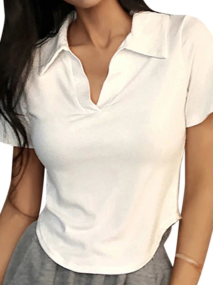 Damen Kurzarm V-Ausschnitt Bluse