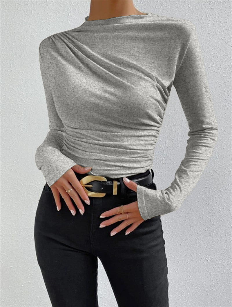 Langarm Top mit Eleganten Falten und Hohem Stretchkomfort
