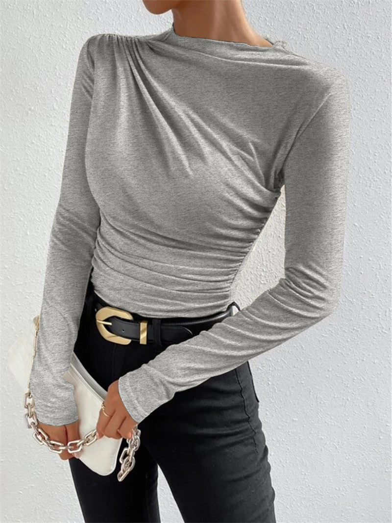 Langarm Top mit Eleganten Falten und Hohem Stretchkomfort