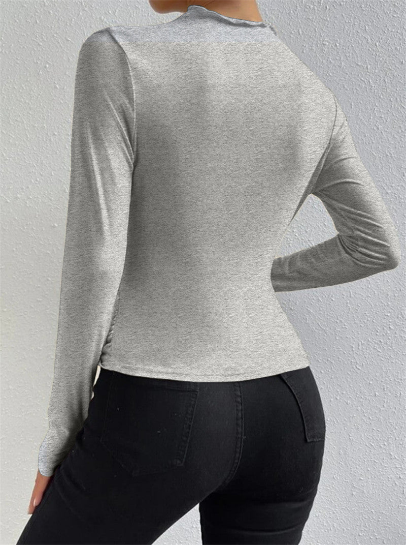 Langarm Top mit Eleganten Falten und Hohem Stretchkomfort