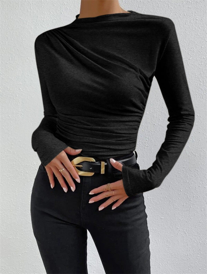 Langarm Top mit Eleganten Falten und Hohem Stretchkomfort