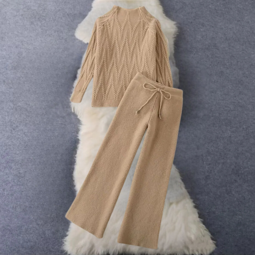 Damen Pullover- und Hosen-Set mit Struktur