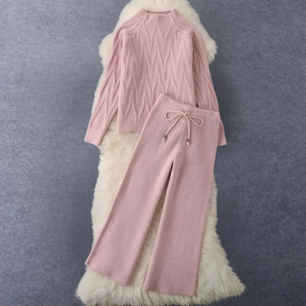 Damen Pullover- und Hosen-Set mit Struktur
