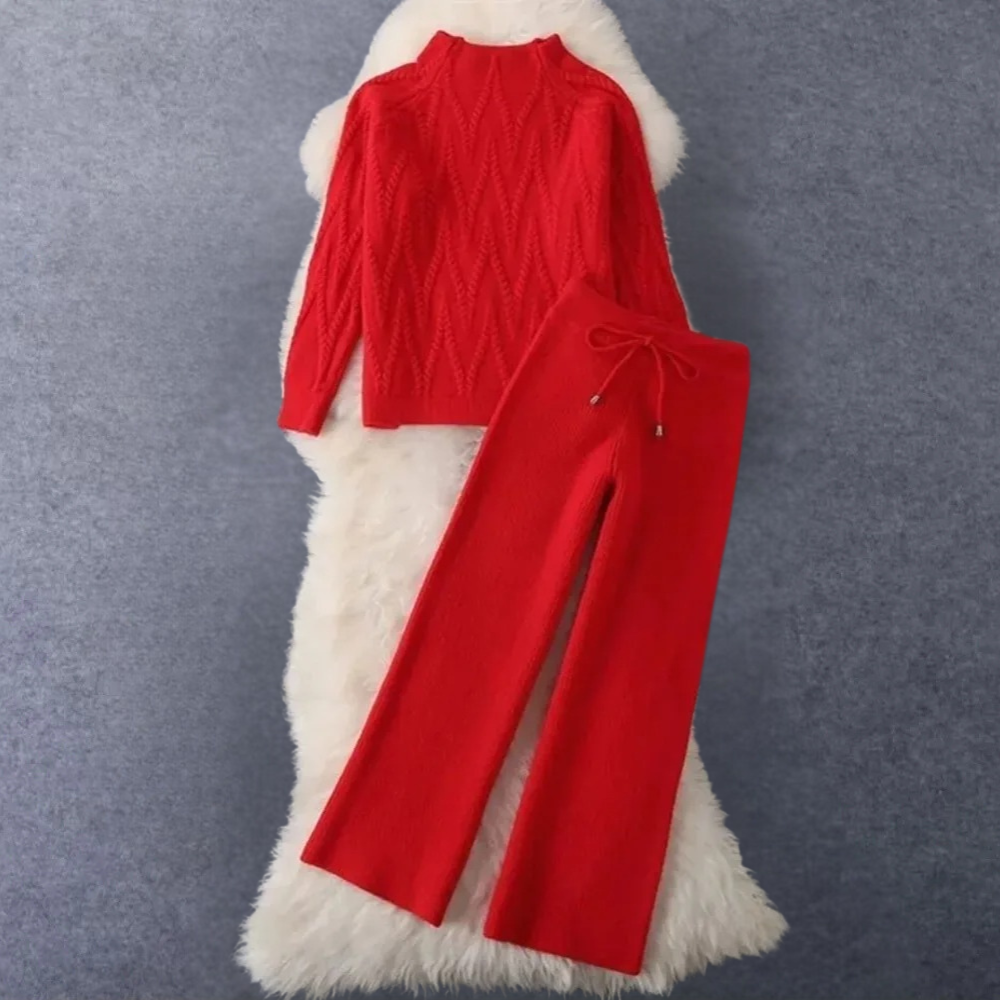 Damen Pullover- und Hosen-Set mit Struktur