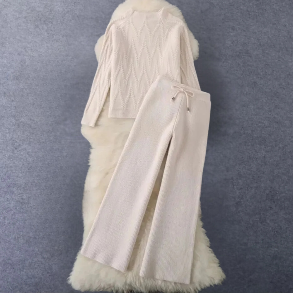 Damen Pullover- und Hosen-Set mit Struktur