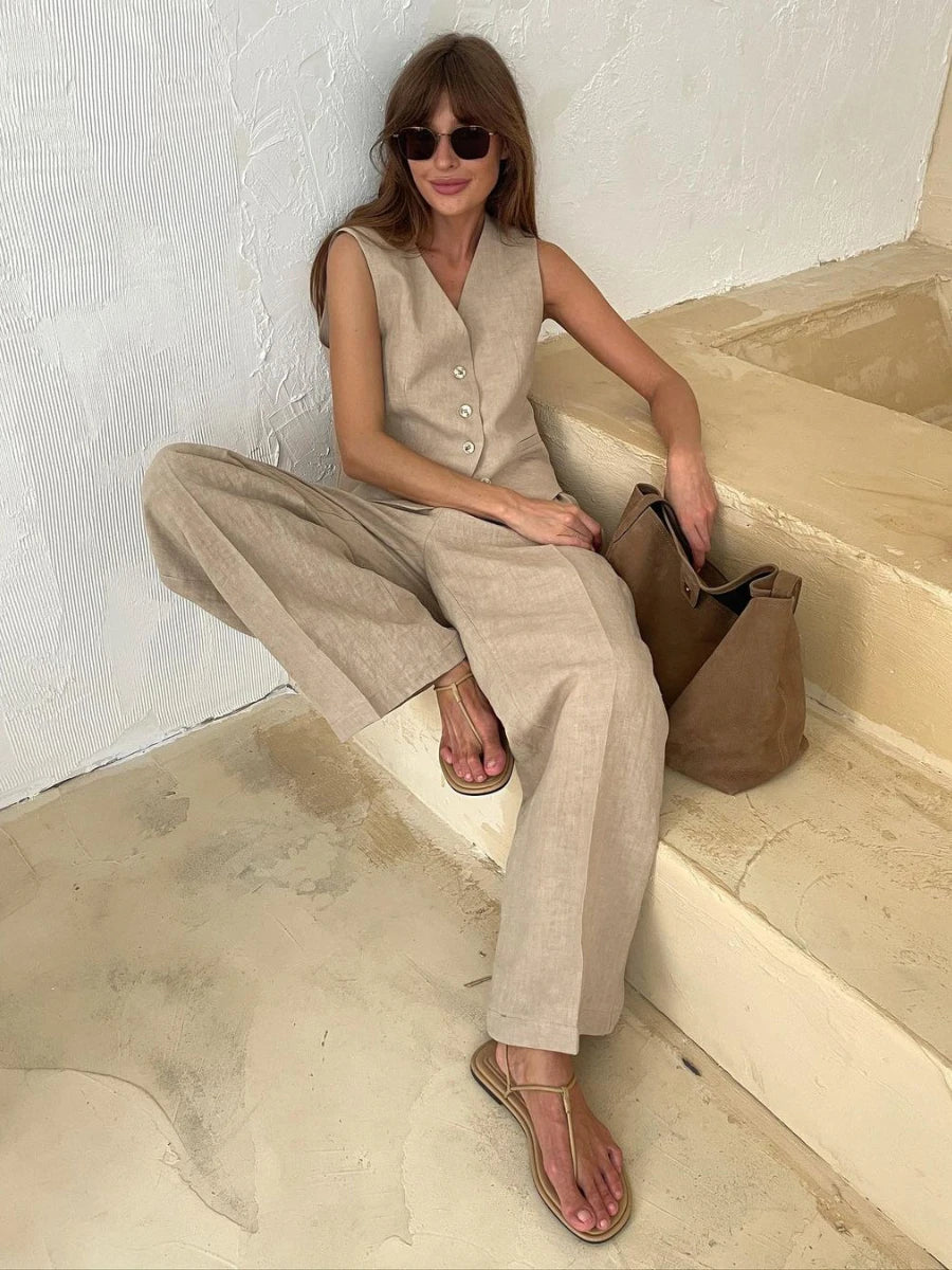 Damen Sommer-Set aus Leinen und Baumwolle