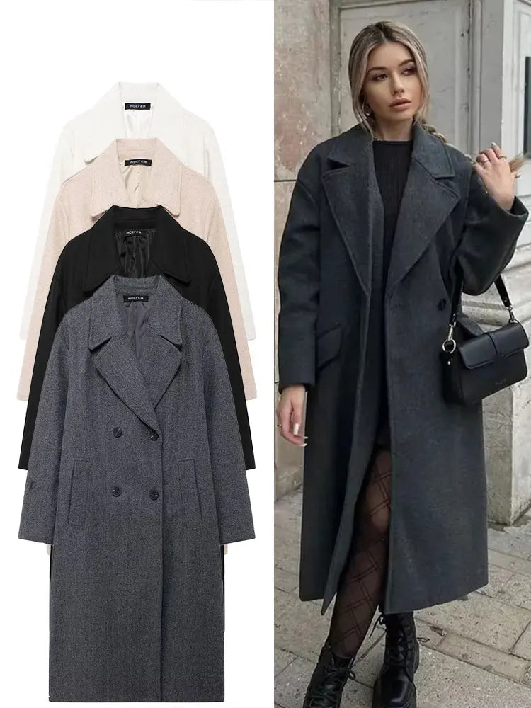 Women's winter coat with lapel and double-breasted design
