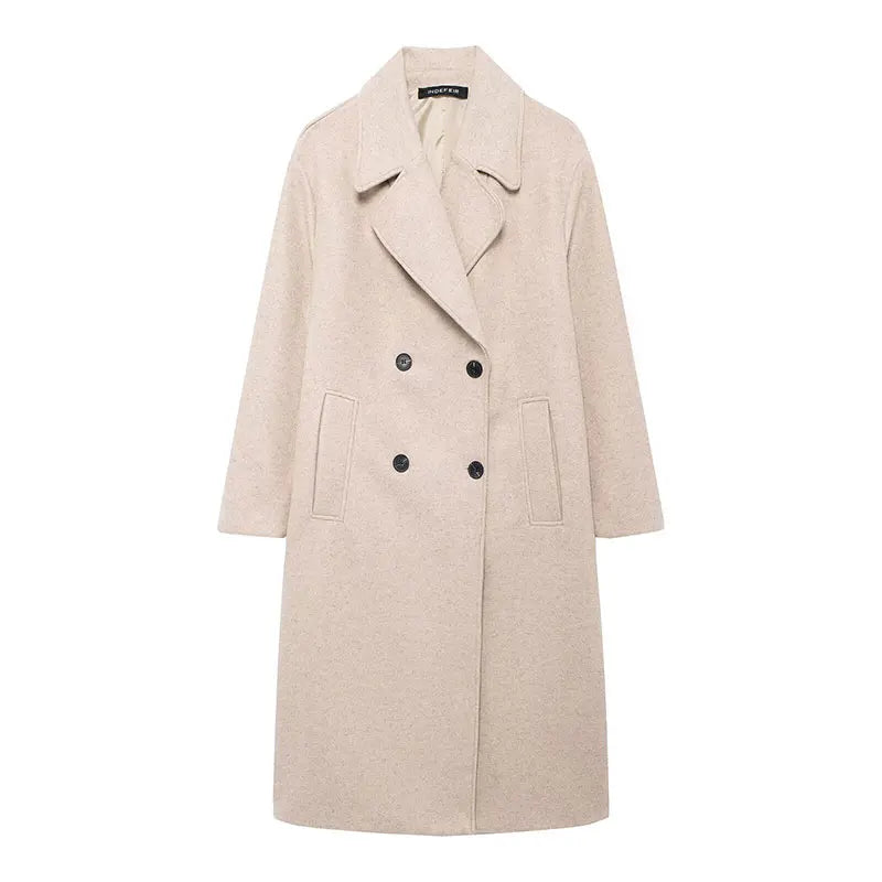 Women's winter coat with lapel and double-breasted design