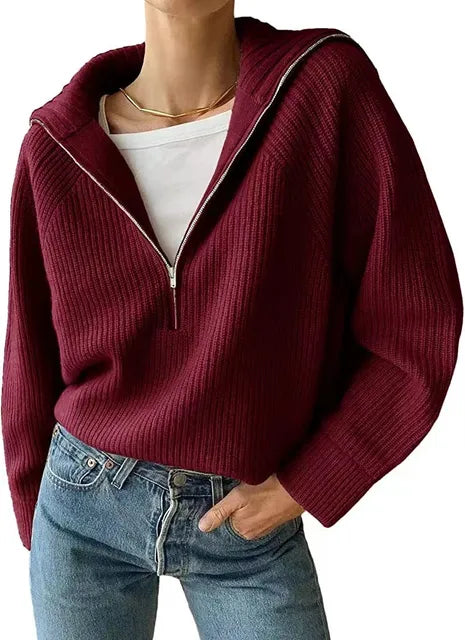 Damenpullover mit V-Hals und Reißverschluss