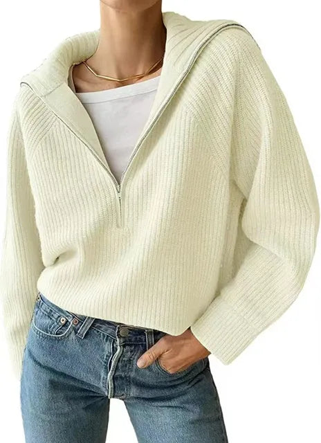 Damenpullover mit V-Hals und Reißverschluss