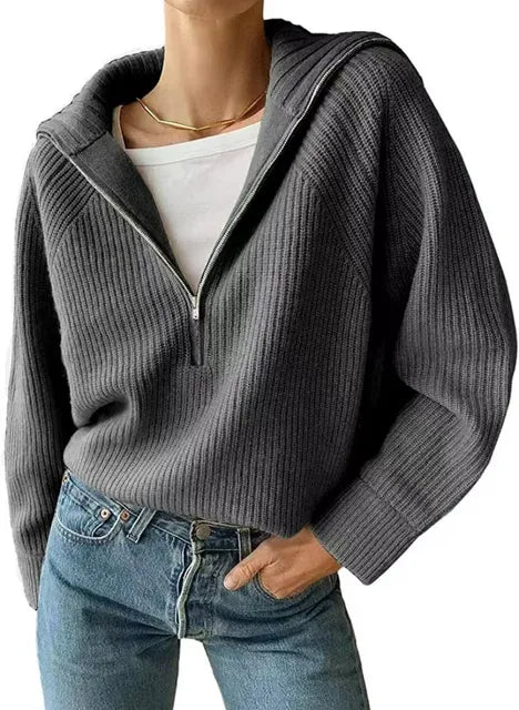 Damenpullover mit V-Hals und Reißverschluss