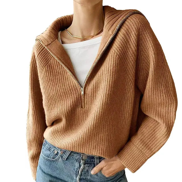Damenpullover mit V-Hals und Reißverschluss