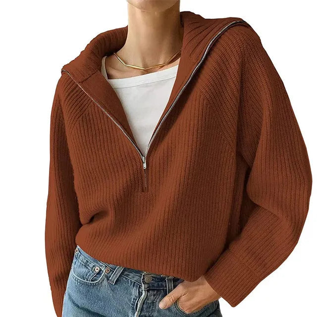 Damenpullover mit V-Hals und Reißverschluss