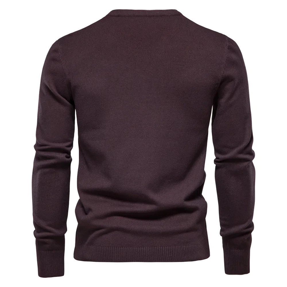 Dick stickad rundhalsad tröja herr – slim fit, stretchig, varm för höst och vinter, maskintvättbar