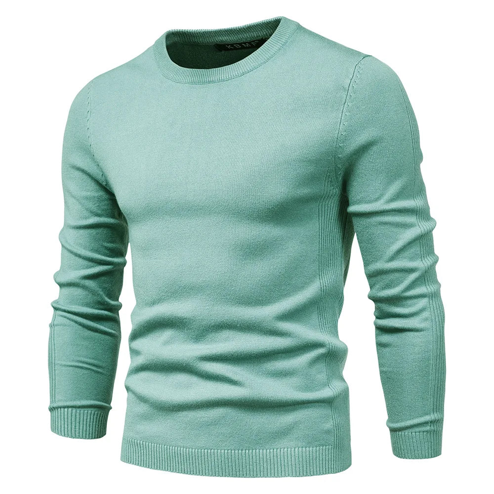 Dick stickad rundhalsad tröja herr – slim fit, stretchig, varm för höst och vinter, maskintvättbar