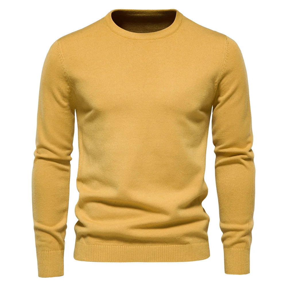Dick stickad rundhalsad tröja herr – slim fit, stretchig, varm för höst och vinter, maskintvättbar