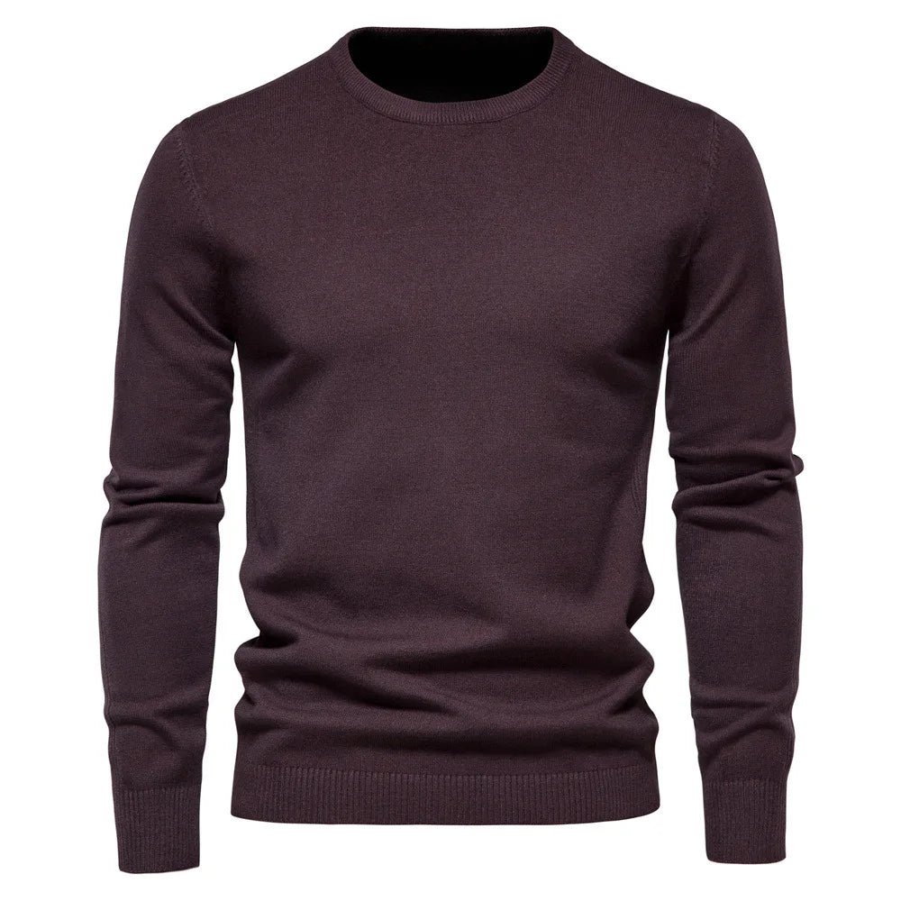 Dick stickad rundhalsad tröja herr – slim fit, stretchig, varm för höst och vinter, maskintvättbar