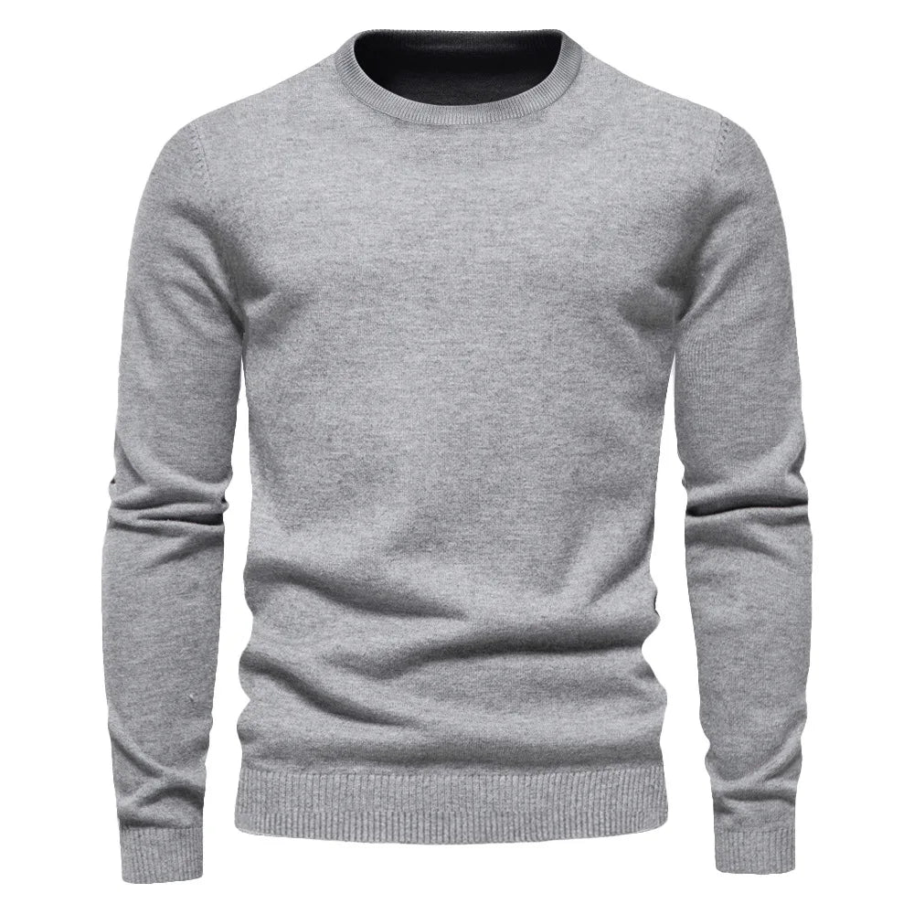 Dick stickad rundhalsad tröja herr – slim fit, stretchig, varm för höst och vinter, maskintvättbar