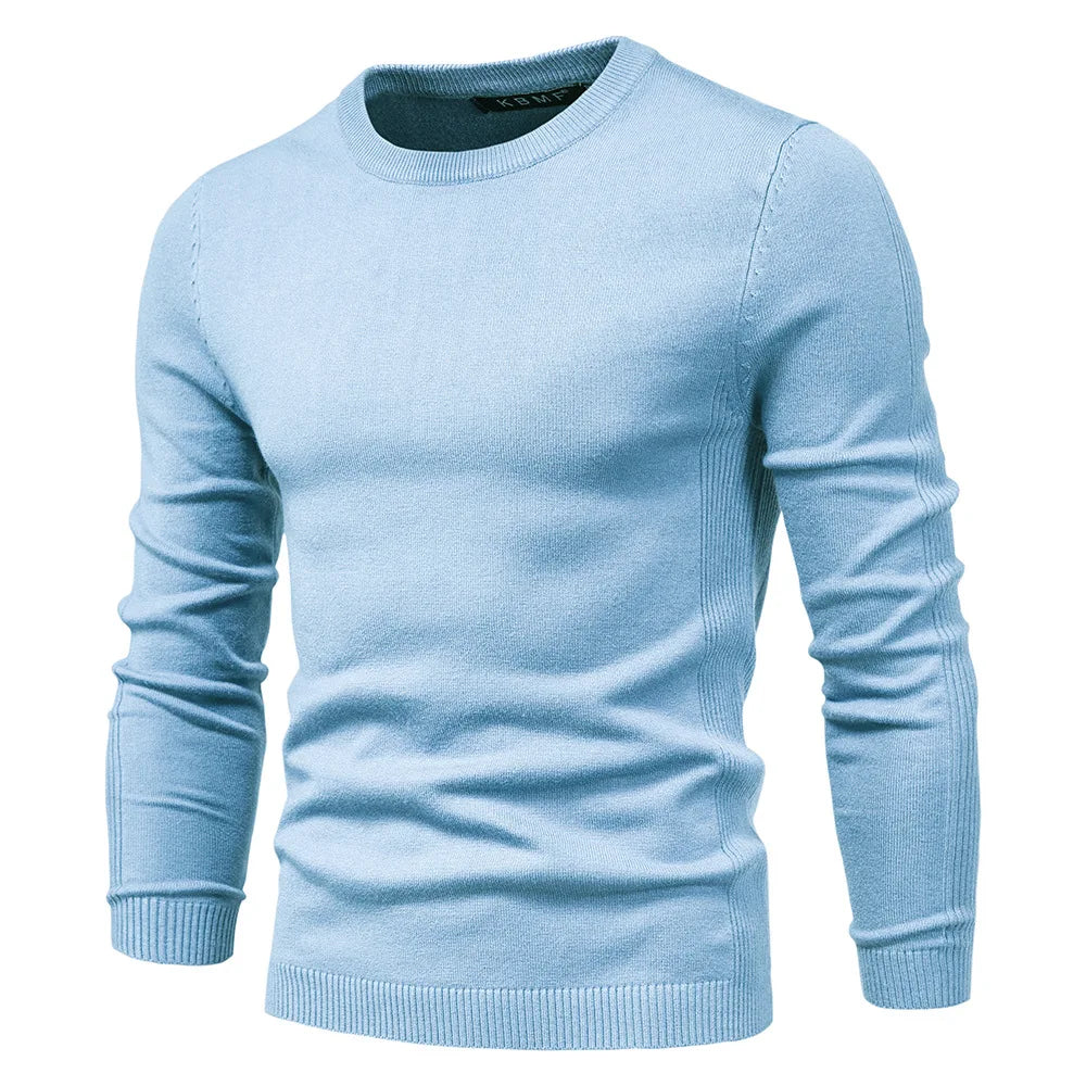 Dick stickad rundhalsad tröja herr – slim fit, stretchig, varm för höst och vinter, maskintvättbar