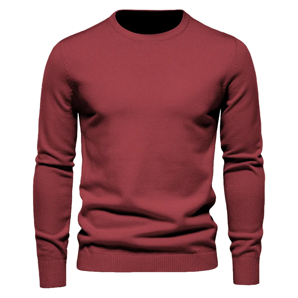 Dick stickad rundhalsad tröja herr – slim fit, stretchig, varm för höst och vinter, maskintvättbar