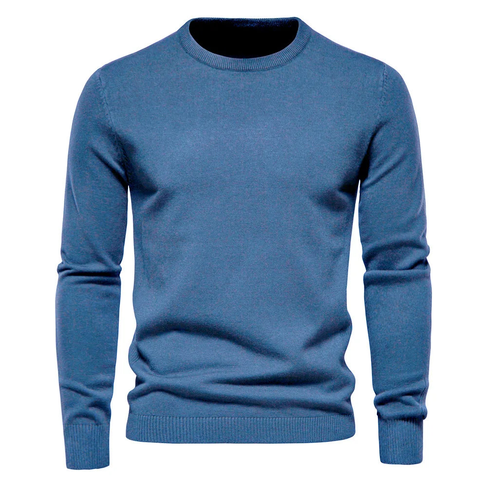 Dick stickad rundhalsad tröja herr – slim fit, stretchig, varm för höst och vinter, maskintvättbar
