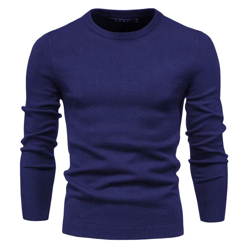Dick stickad rundhalsad tröja herr – slim fit, stretchig, varm för höst och vinter, maskintvättbar