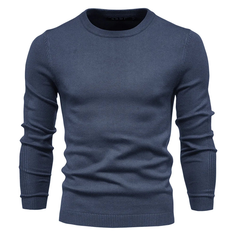 Dick stickad rundhalsad tröja herr – slim fit, stretchig, varm för höst och vinter, maskintvättbar