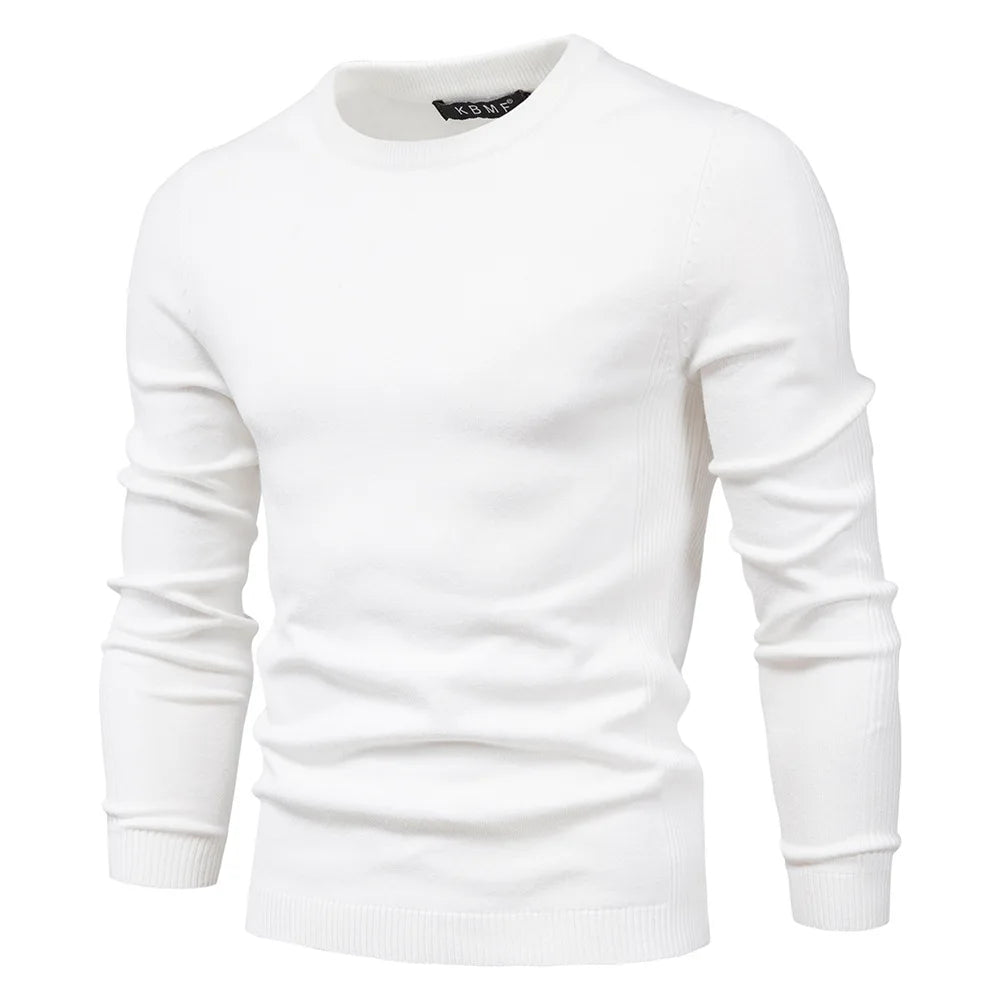 Dick stickad rundhalsad tröja herr – slim fit, stretchig, varm för höst och vinter, maskintvättbar