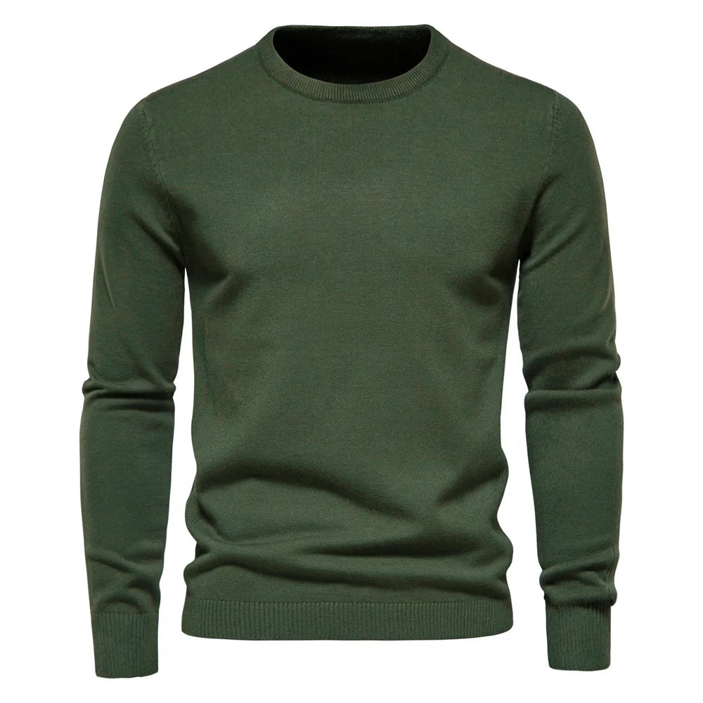 Dick stickad rundhalsad tröja herr – slim fit, stretchig, varm för höst och vinter, maskintvättbar
