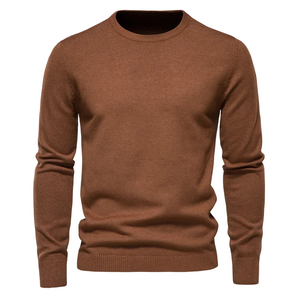 Dick stickad rundhalsad tröja herr – slim fit, stretchig, varm för höst och vinter, maskintvättbar