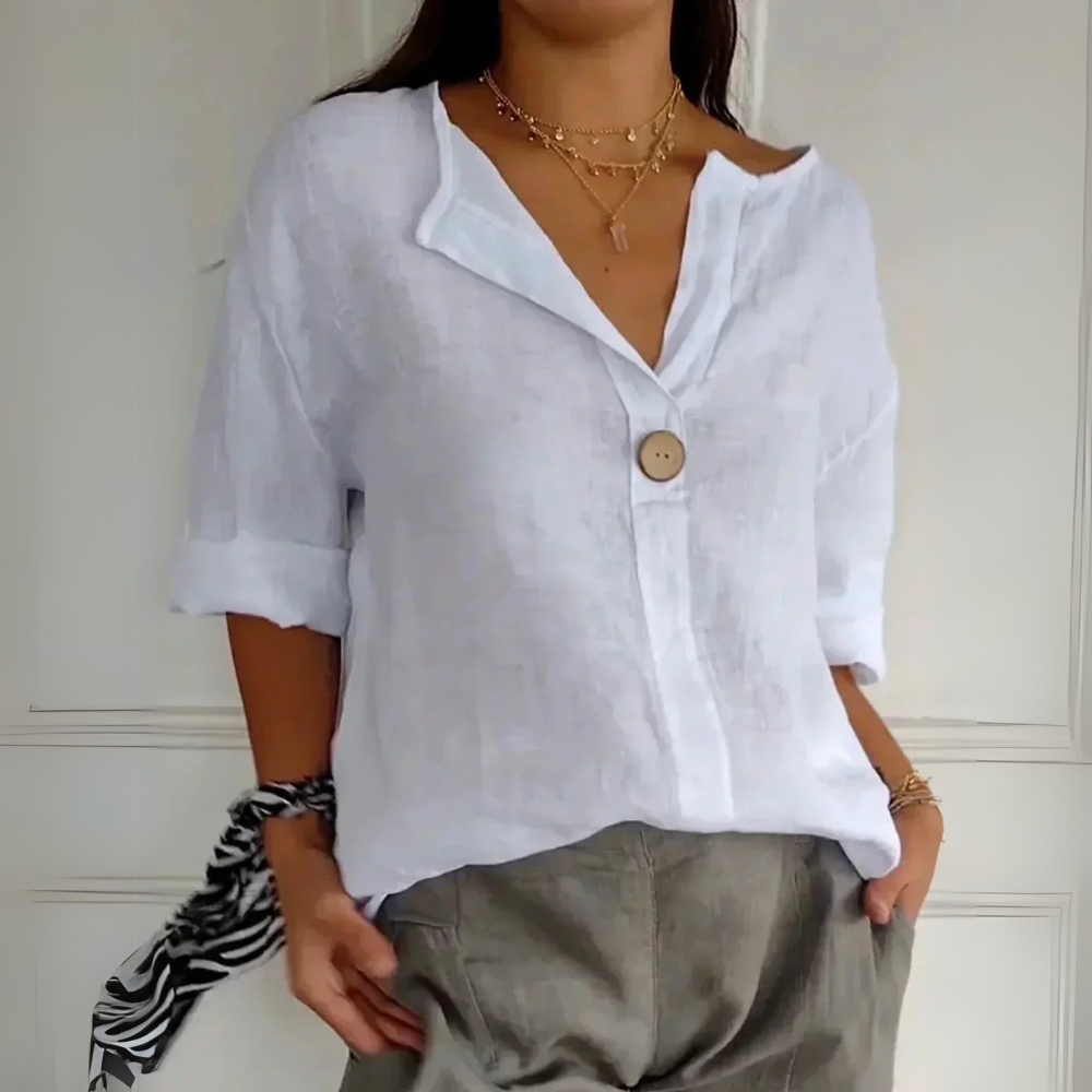 Elegante Damen Leinenbluse mit V-Ausschnitt