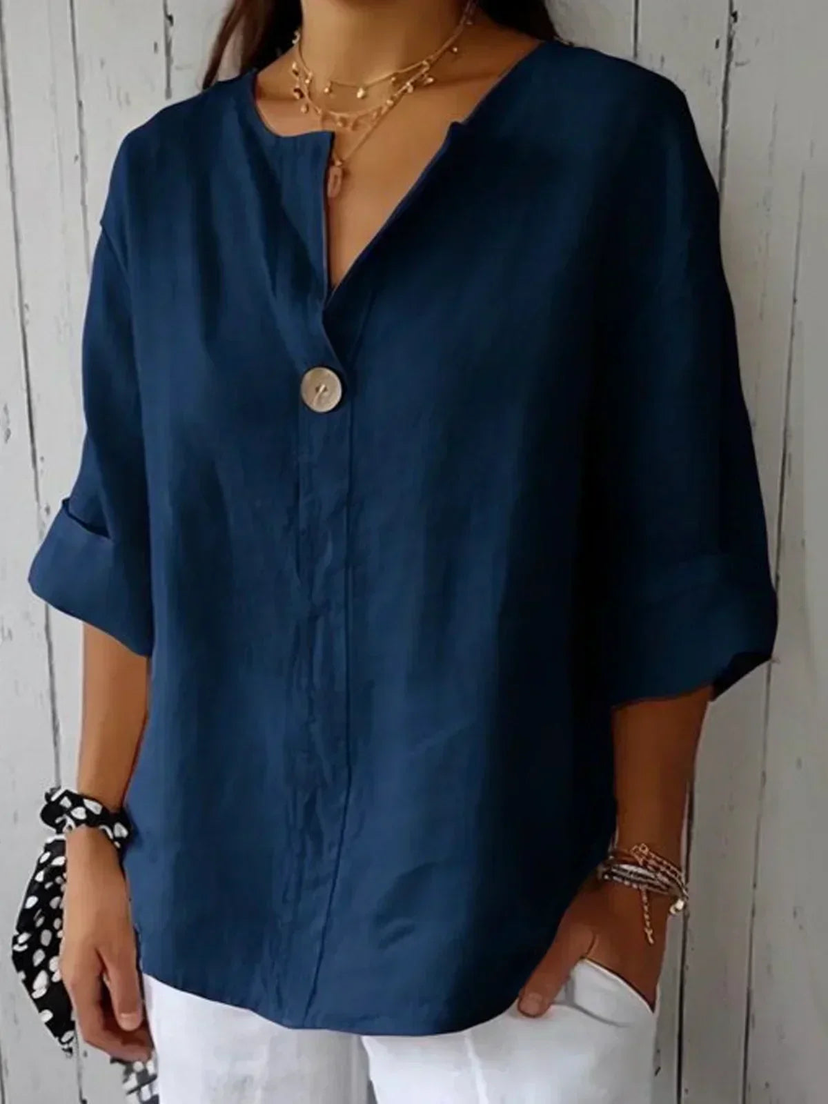 Elegante Damen Leinenbluse mit V-Ausschnitt