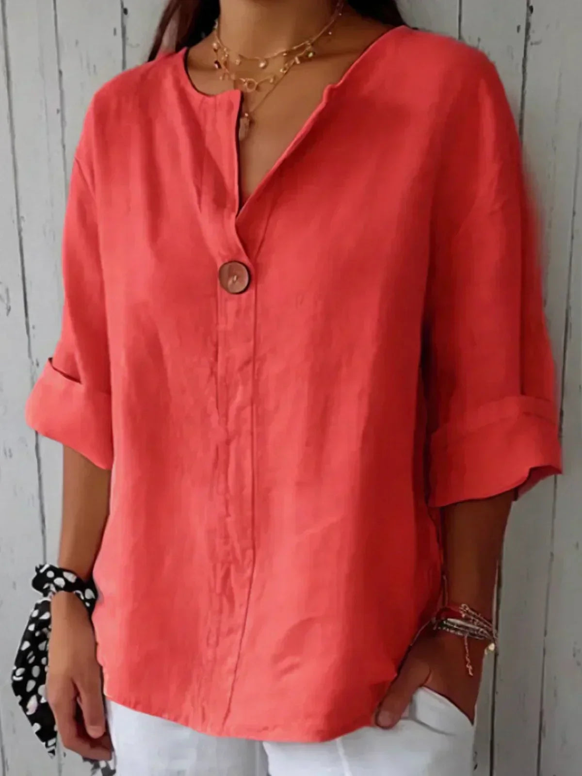 Elegante Damen Leinenbluse mit V-Ausschnitt