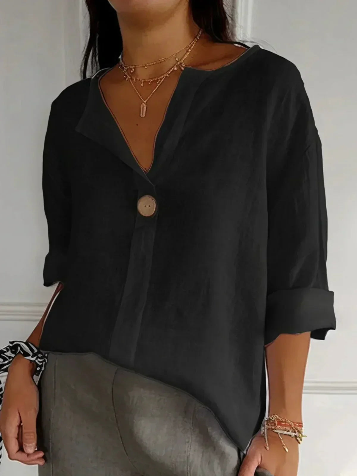 Elegante Damen Leinenbluse mit V-Ausschnitt