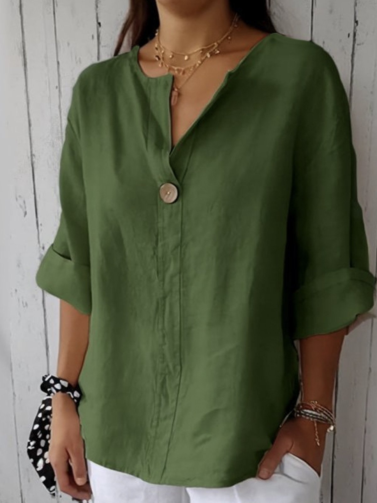 Elegante Damen Leinenbluse mit V-Ausschnitt