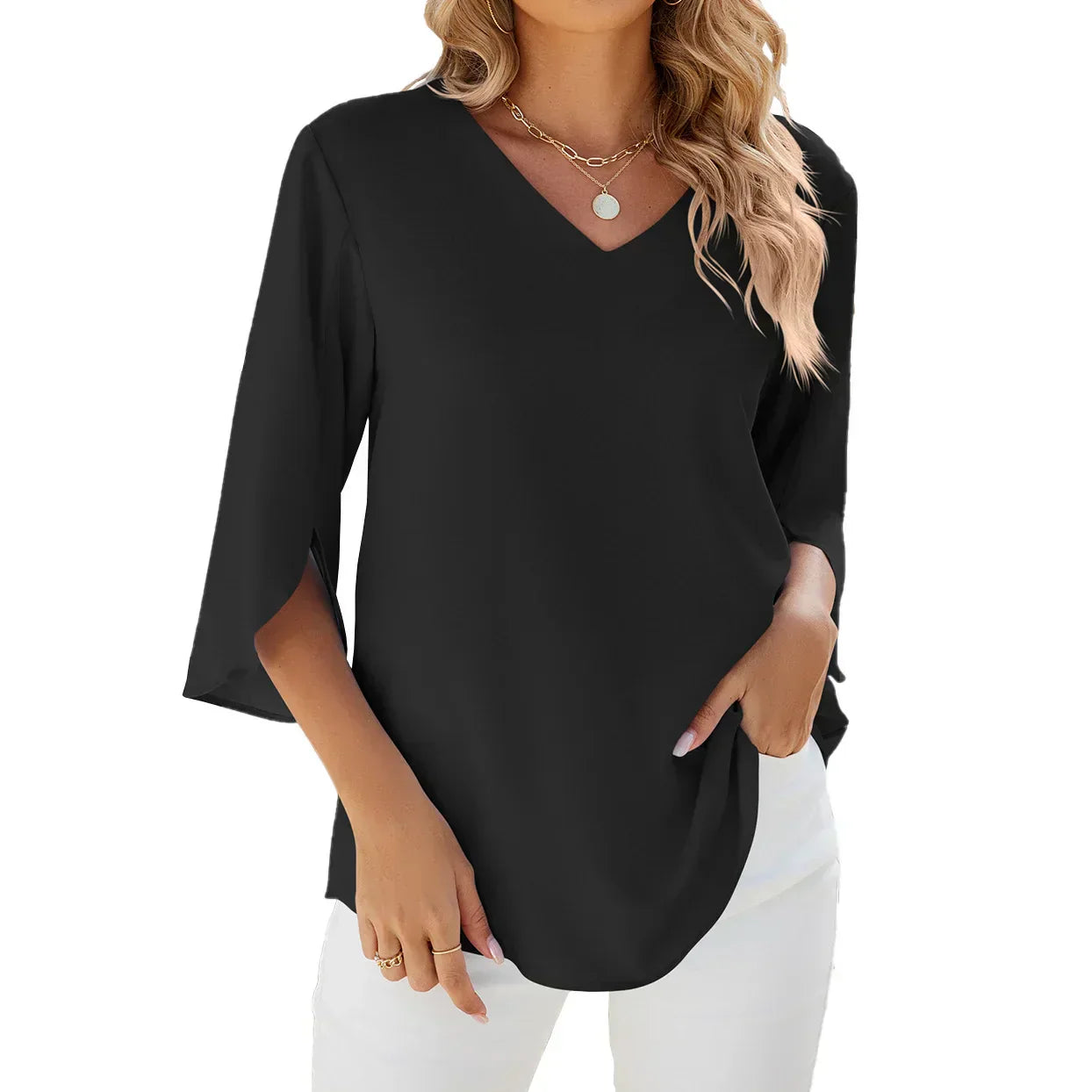 Elegante Damenbluse mit V-Ausschnitt
